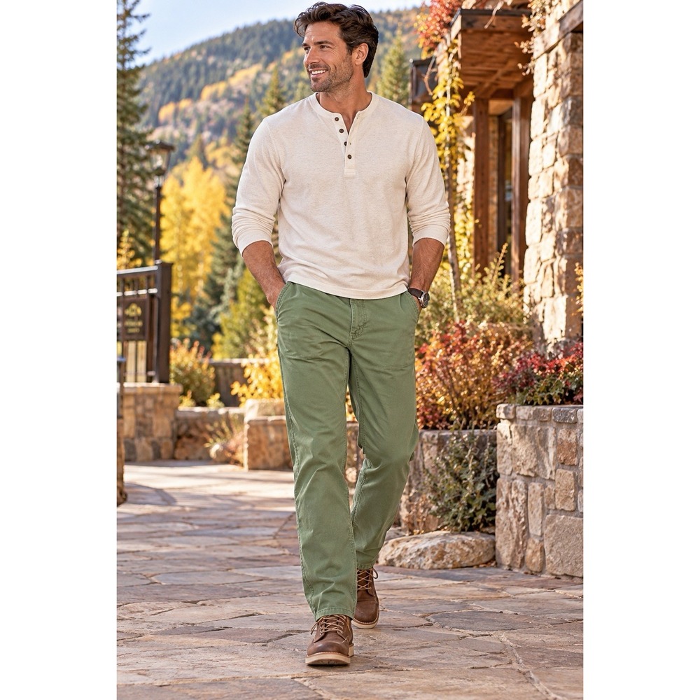 Patagonia Men's 33 Reg Solid China Sage Green Pants Organic Straight Cotton EE48